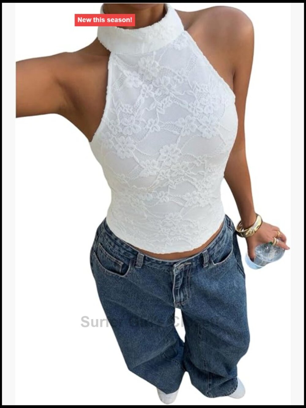 Lace Halter Neck Sleeveless Going Out Tank Top